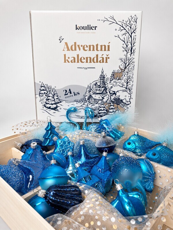 Nový Adventní kalendář v barvě mořské hlubiny sklárny Koulier Nový Adventní kalendář v barvě mořské hlubiny sklárny Koulier